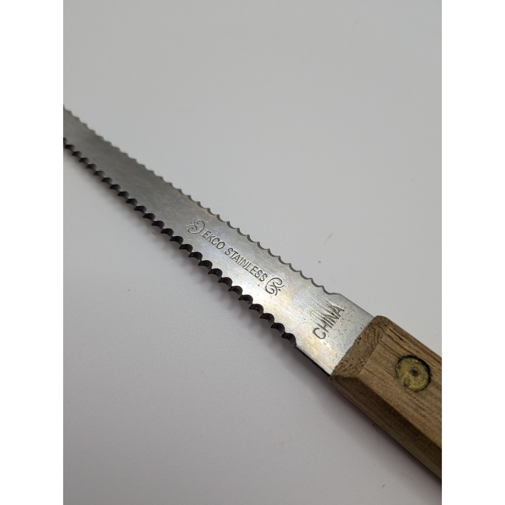 Vintage Ekco Stainless Grapefruit Knife Wood Handle USA Curved Serrated - 7 1/4" - Picture 4 of 7